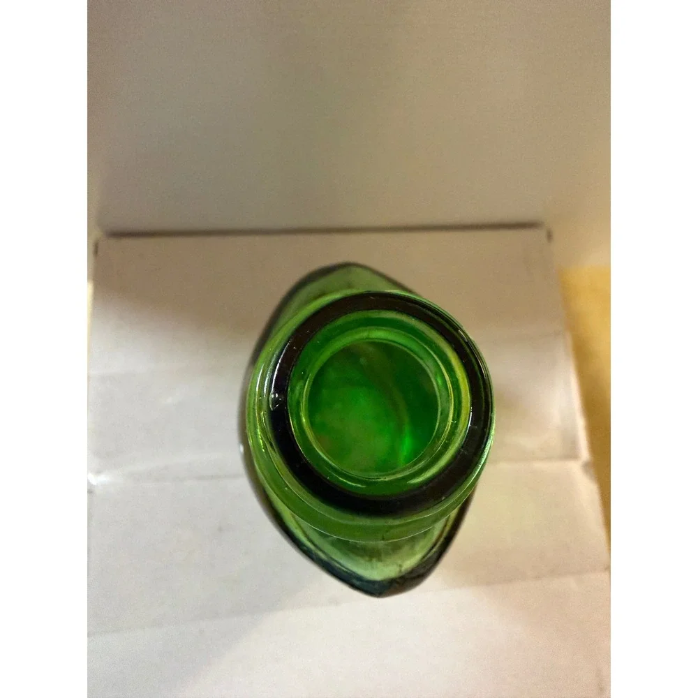 Vintage Emerald Green Glass Bottle Small Triangular Apothecary Bud Vase 3 inch